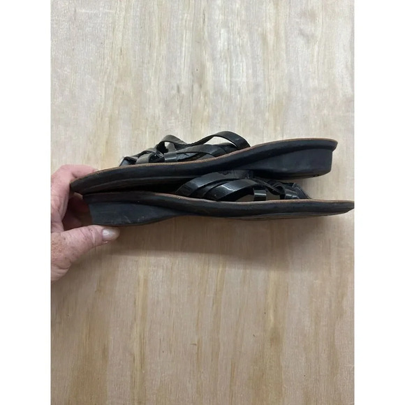 Vintage Paul Green Strappy Sandals Flats 8.5 Patent Black Leather - Picture 5 of 5